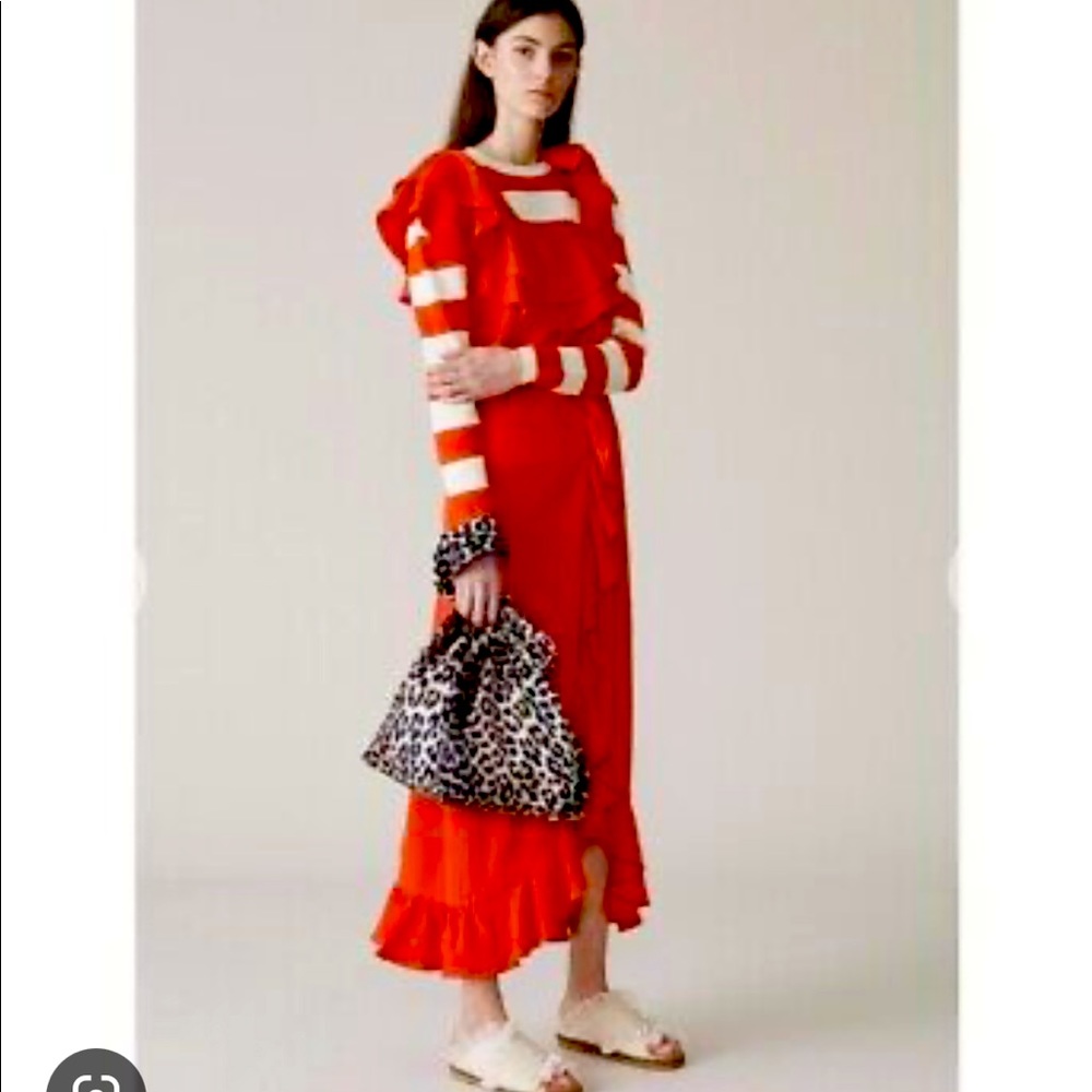GANNI Clark Ruffle Crepe Dress Big Apple Red Sz S